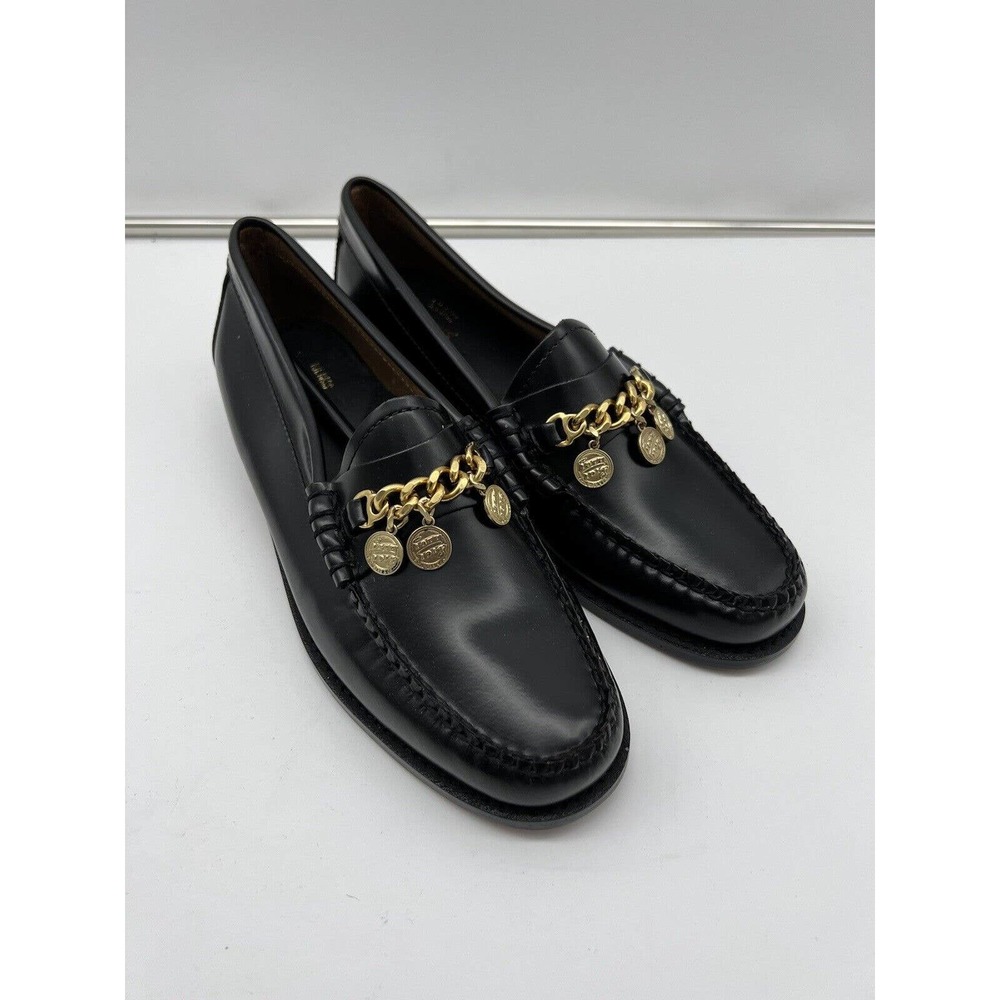 New Anthropologie Bass Charm Penny Laofers Womans Size 8 Medium Black Slip On - Picture 8 of 11